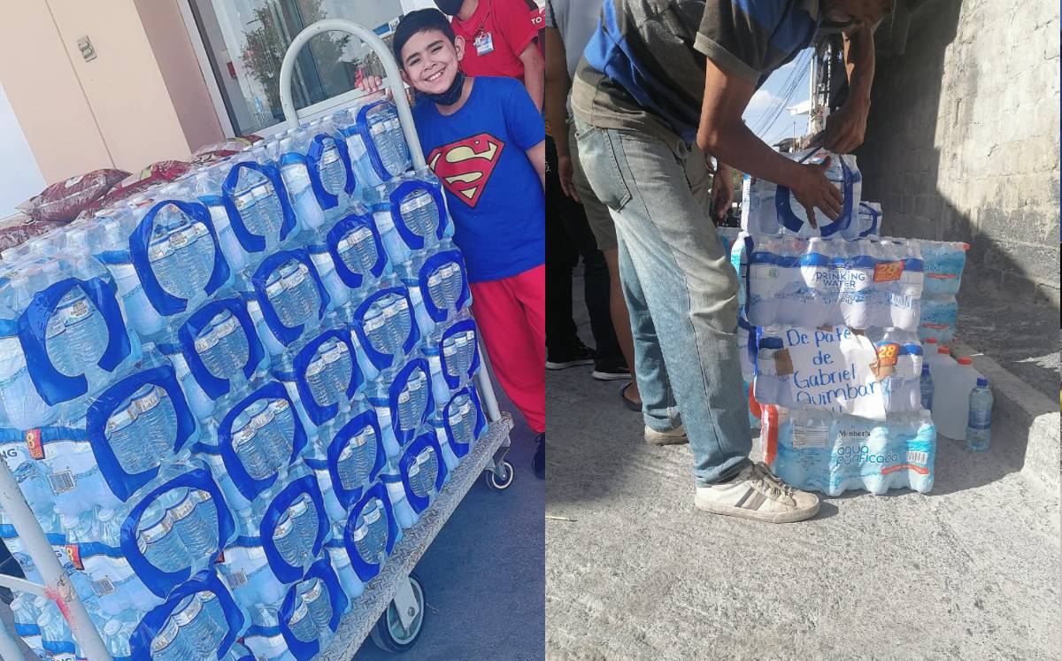 Niño que se hizo viral por aplicar uñas en Tamaulipas, dona botellas de agua a Nuevo León. | Especial