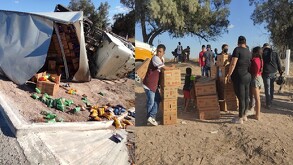 Volcadura de tráiler con frituras provoca rapiña en Gómez Palacio