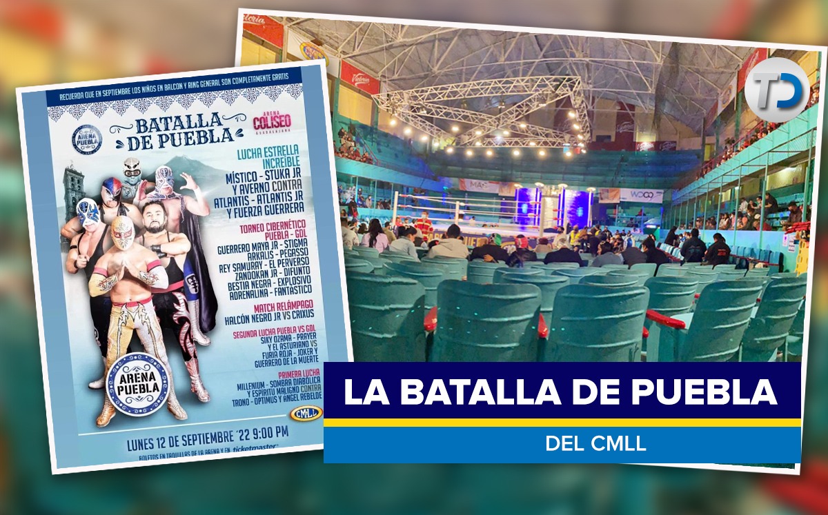 Cartelera de lucha libre en la Arena Puebla