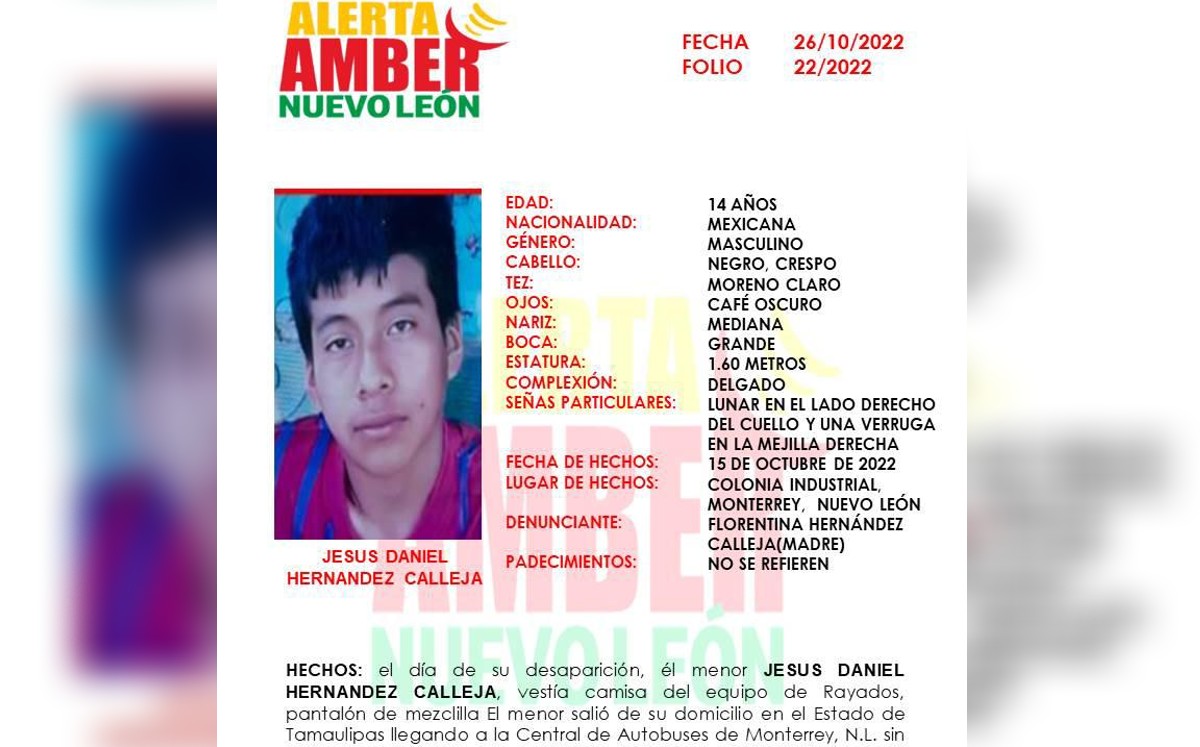 Desaparece menor de 14 años originario de Tamaulipas en Monterrey . | Especial