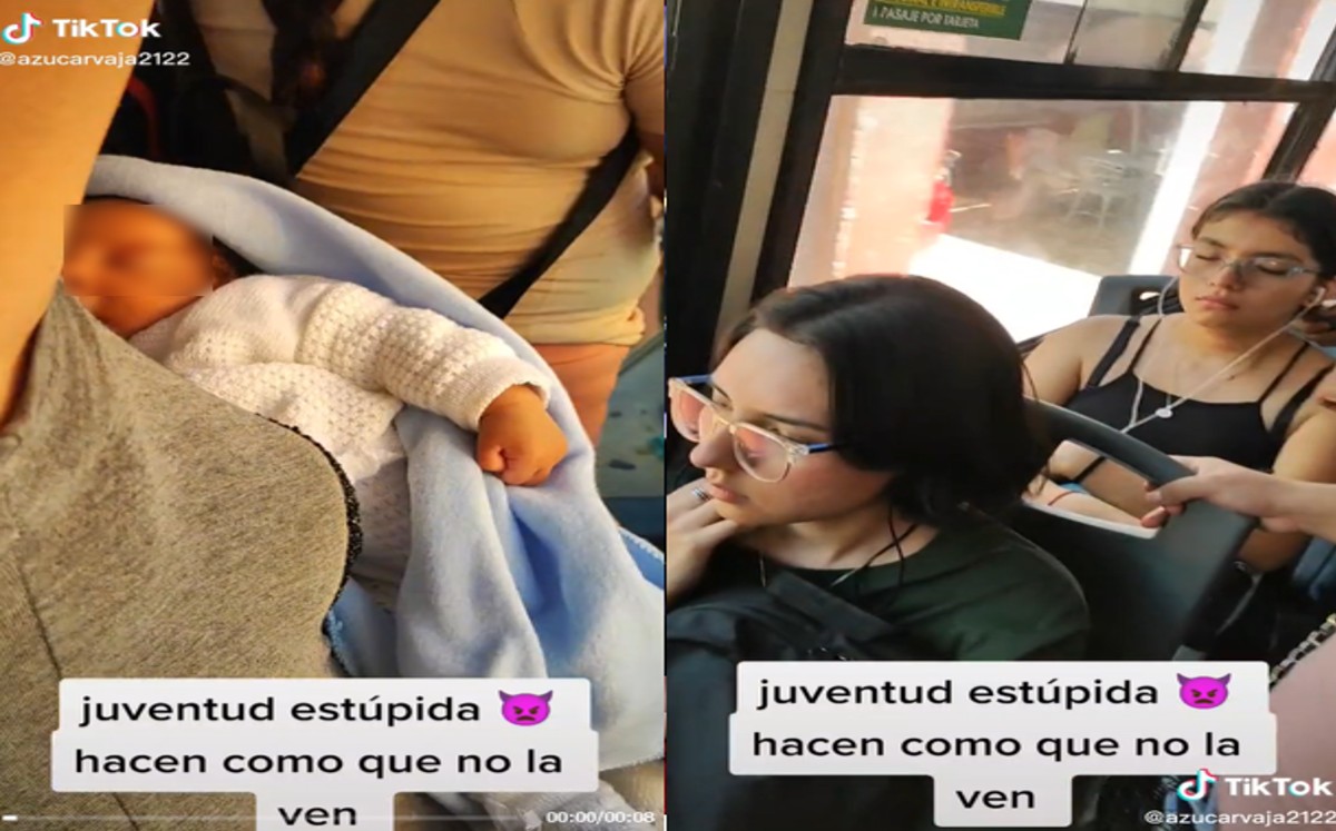 Unos jóvenes fueron criticados por no darle el asiento del camión a una mujer que cargaba a un bebé en brazos.