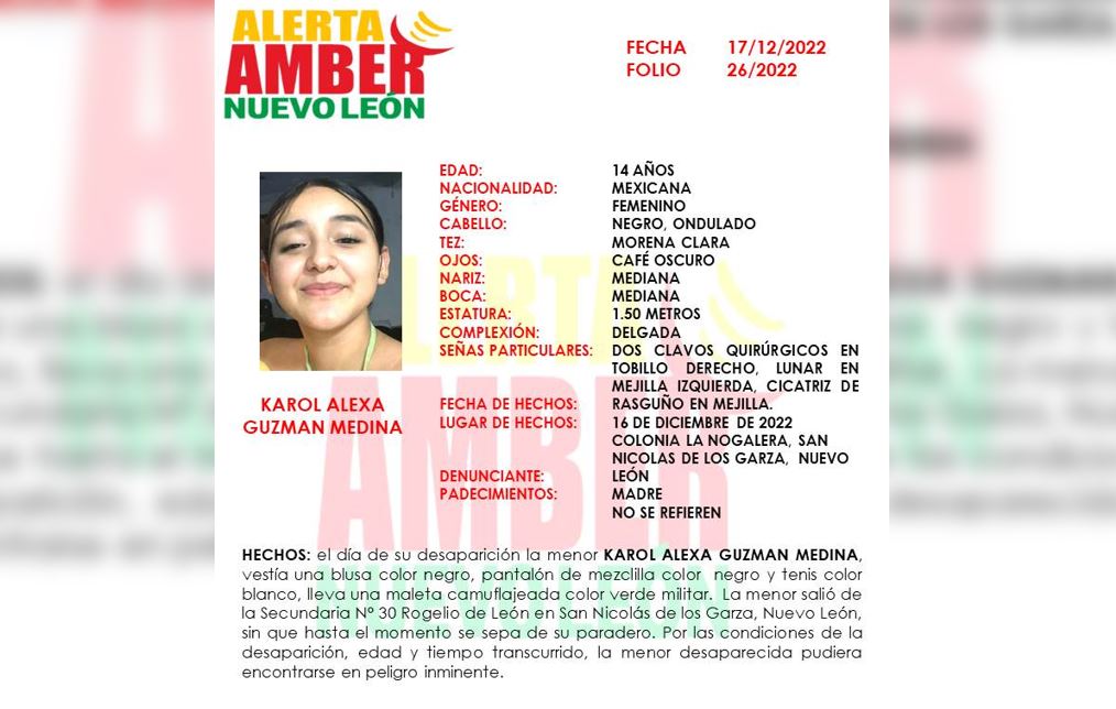 Karol Alexa Guzmán desapareció ayer viernes 16 de diciembre en la colonia La Nogalera. | Cortesía