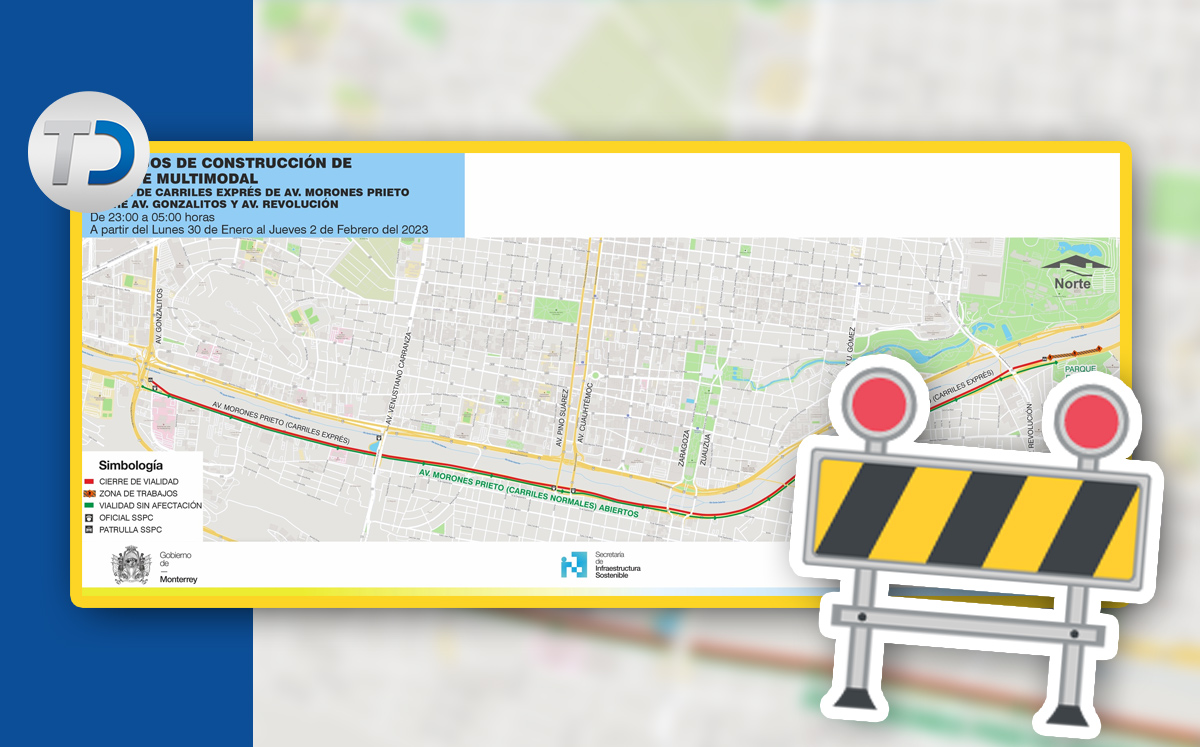 Cierres viales en avenida Morones Prieto en Monterrey
