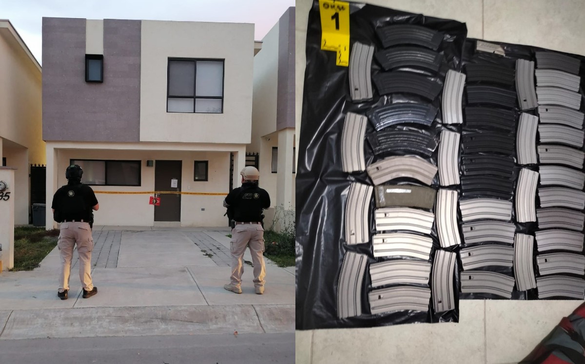 Aseguran arsenal tras cateo en la colonia Murano Residencial, en García. | Especial