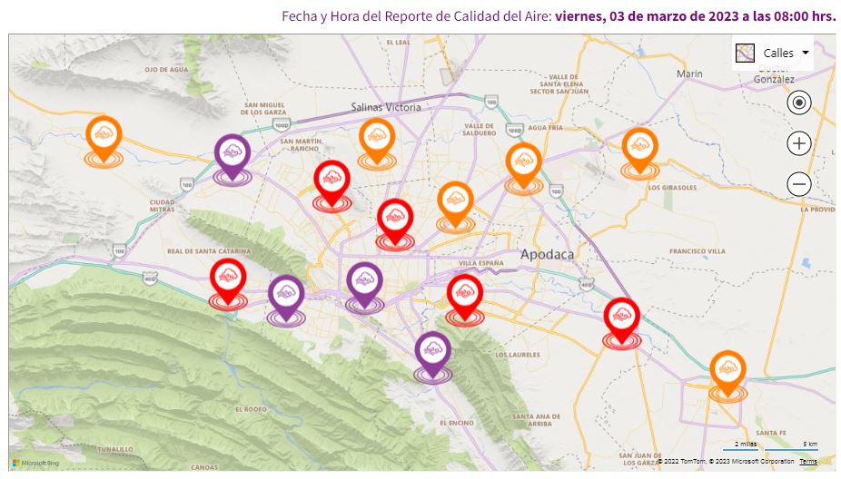 El mapa mostraba en el corte de las 8:00 horas cuatro estaciones en morado. | Cortesía