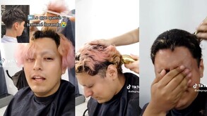 Joven llora al ver resultado de corte de cabello.