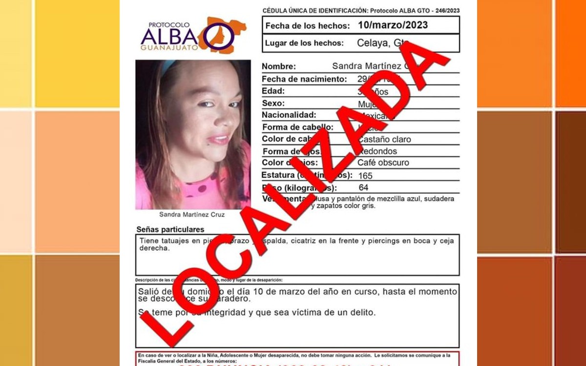 Localizan a Sandra Martínez Cruz reportada como desaparecida en Celaya