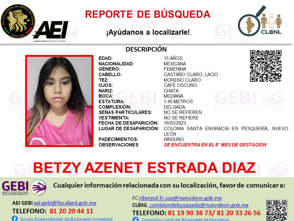 Betzy Azenet Estrada fue vista por última vez el jueves 16 de marzo. / Especial