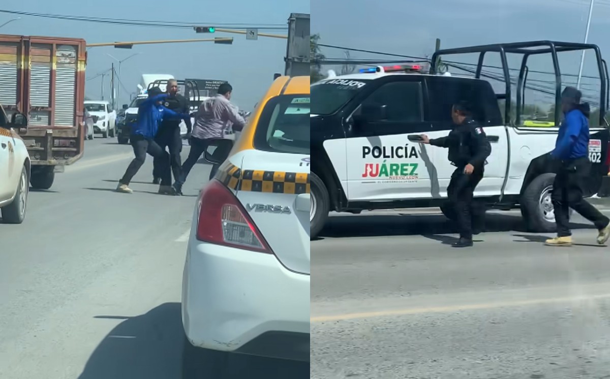 Policías de Juárez olvidan poner freno a patrulla y avanza sola mientras detenían a hombre. | Especial