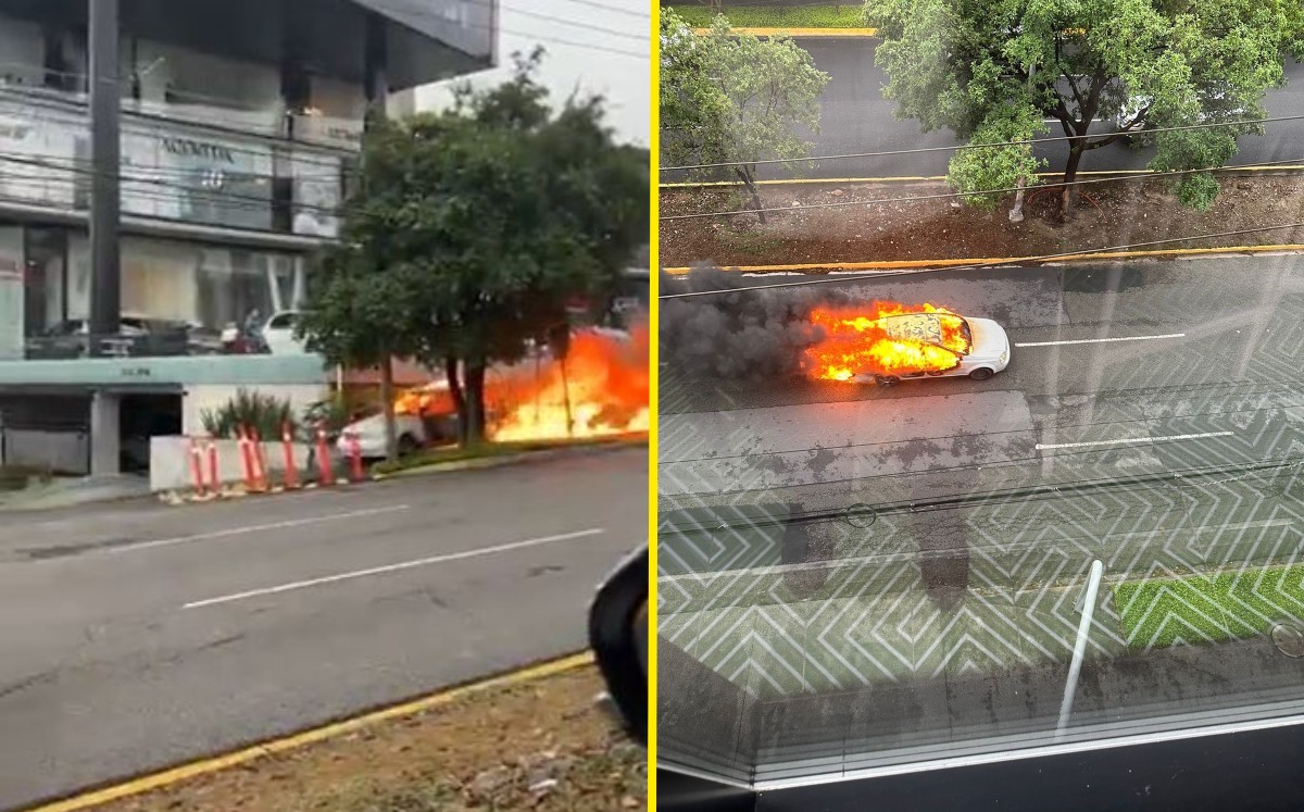 Auto en llamas en avenida Gómez Morín en San Pedro. / Especial