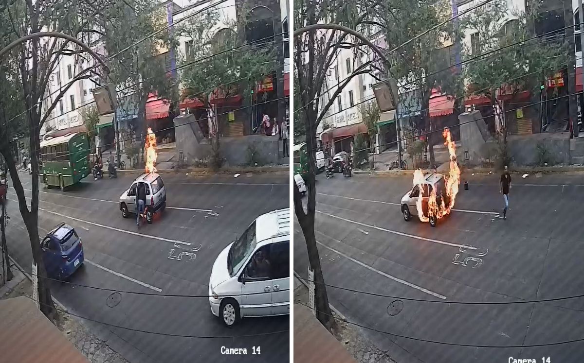 Automóvil que se prendió en llamas en San Juan de Dios / Especial