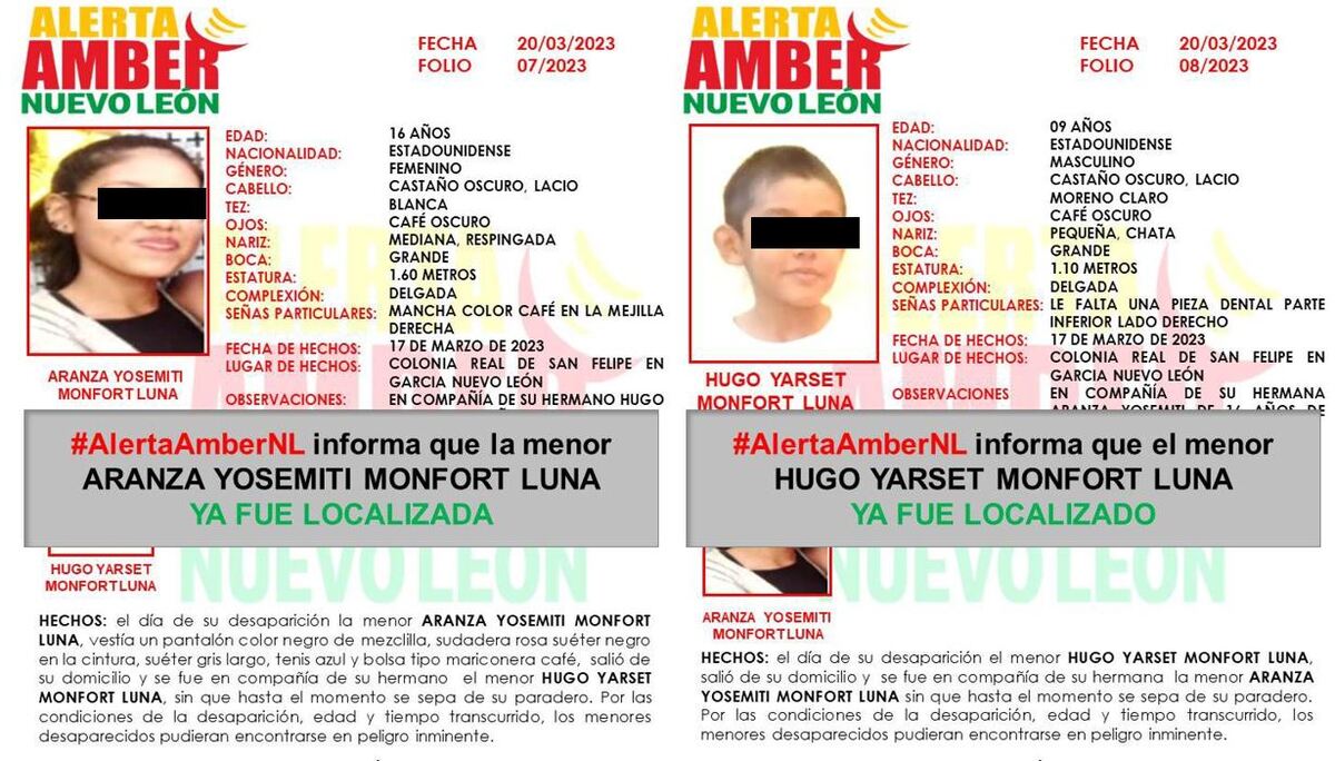 Las autoridades desactivaron las Alertas Amber tras localizar a los menores. | Cortesía