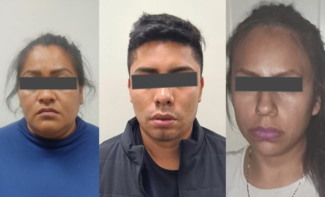 Los detenidos fueron identificados como Carolina de 37 años (izq.), Luis Ángel de 19 y Lizbeth Yessenia de 29 años. | Cortesía