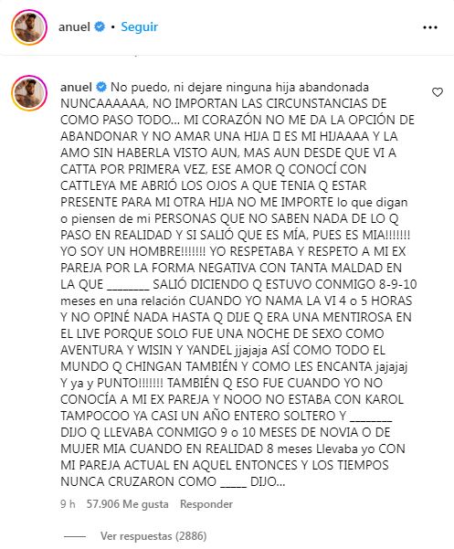 Con este mensaje Anuel reconoce paternidad y pide disculpas