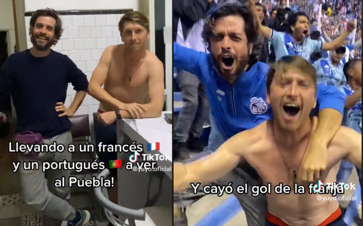Un portugués y un francés amigos del tiktoquero Yuyo vivieron en vivo un juego del Club Puebla / TikTok @yuyo.oficial
