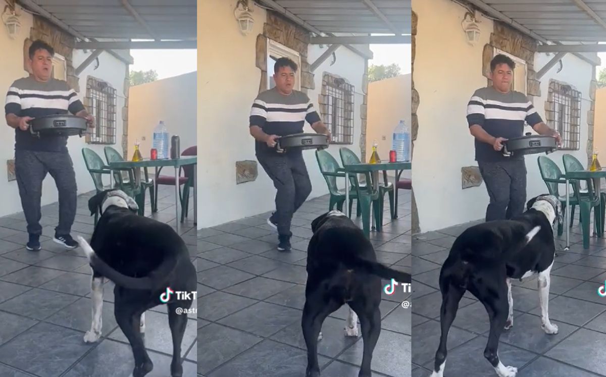 'Lola' bailando con su dueño enfrente de su casa / TikTok