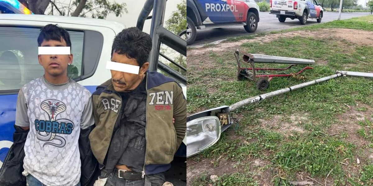 Detienen a dos hombres por robar iluminarias en Escobedo / Especial