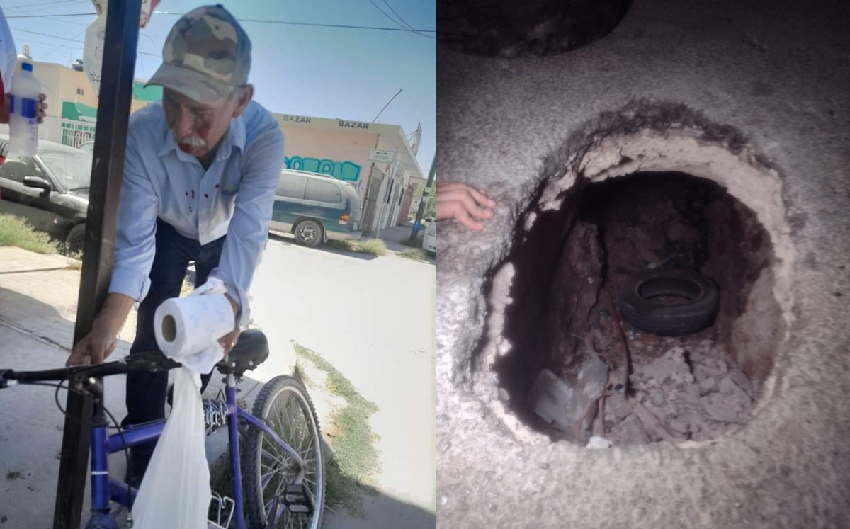 Ciclista cae en bache y sufre lesiones en Campo Nuevo Zaragoza de Torreón