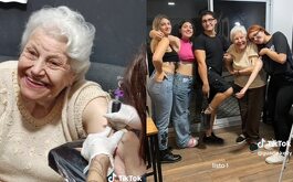 Abuelita de 91 años se tatúa con sus bisnietos