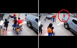 Capturas de pantalla del video en donde un motociclista olvida a su pareja
