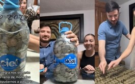 Madre regala galón lleno de monedas a su hijo