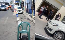 Joven quita botes de cochera para estacionarse y salen a reclamarle