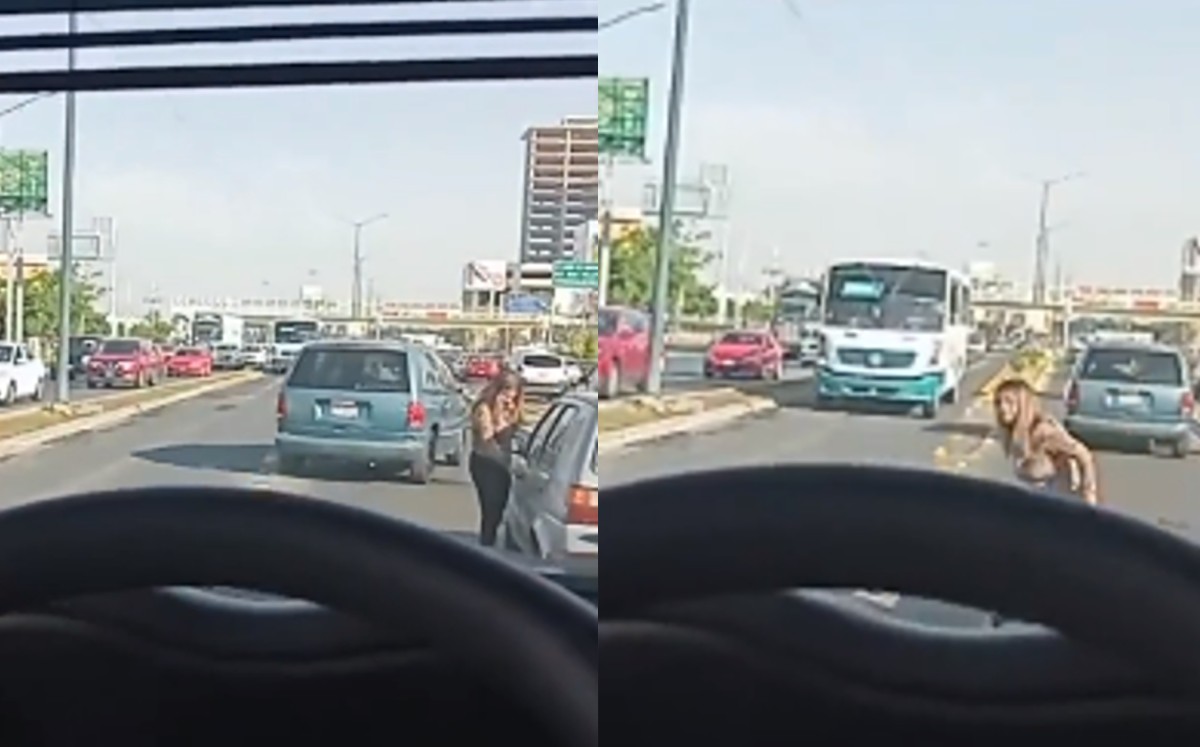 Mujer se salva de ser atropellada por un camión en León / Especial