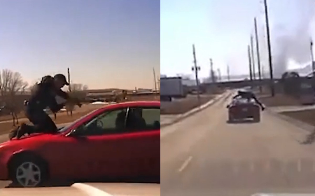 Delincuente huye de las autoridades con un policía en el techo del auto / Cortesía