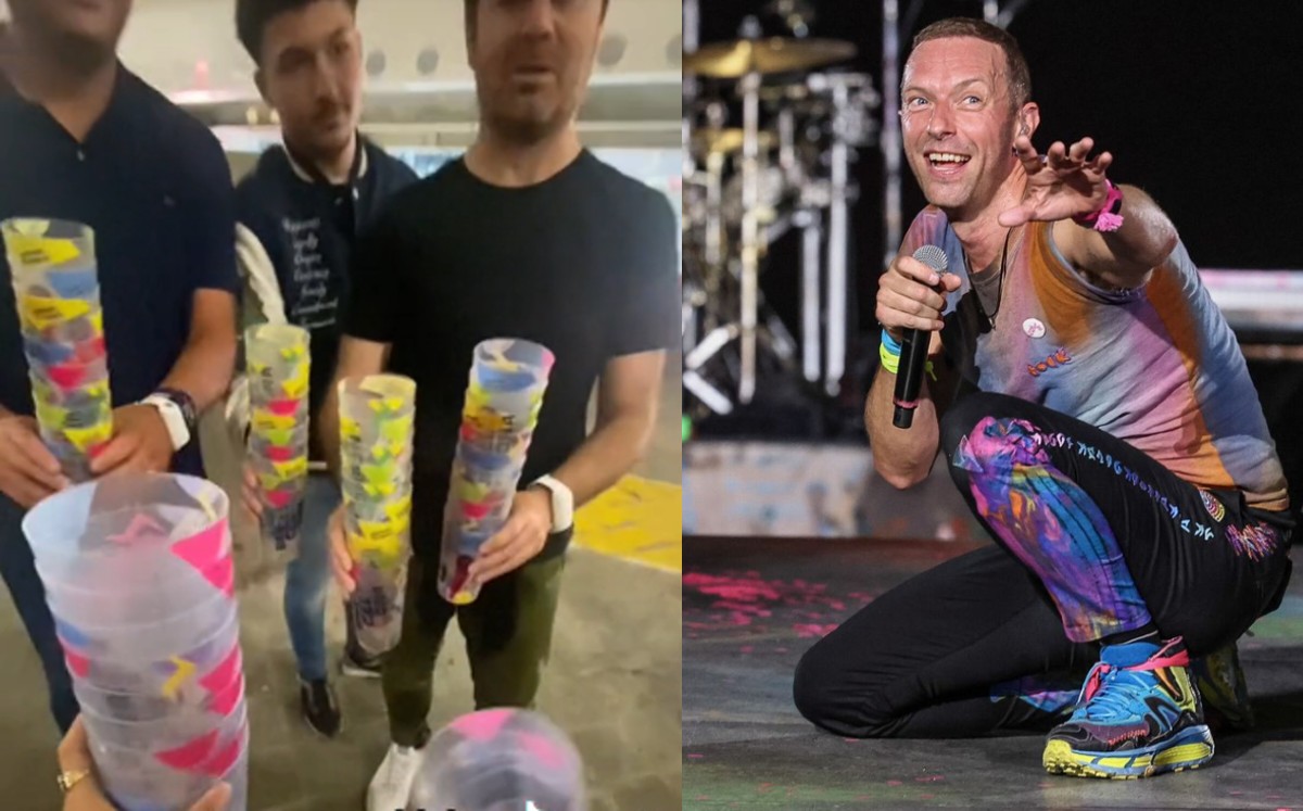 Joven recolecta vasos en concierto de Coldplay