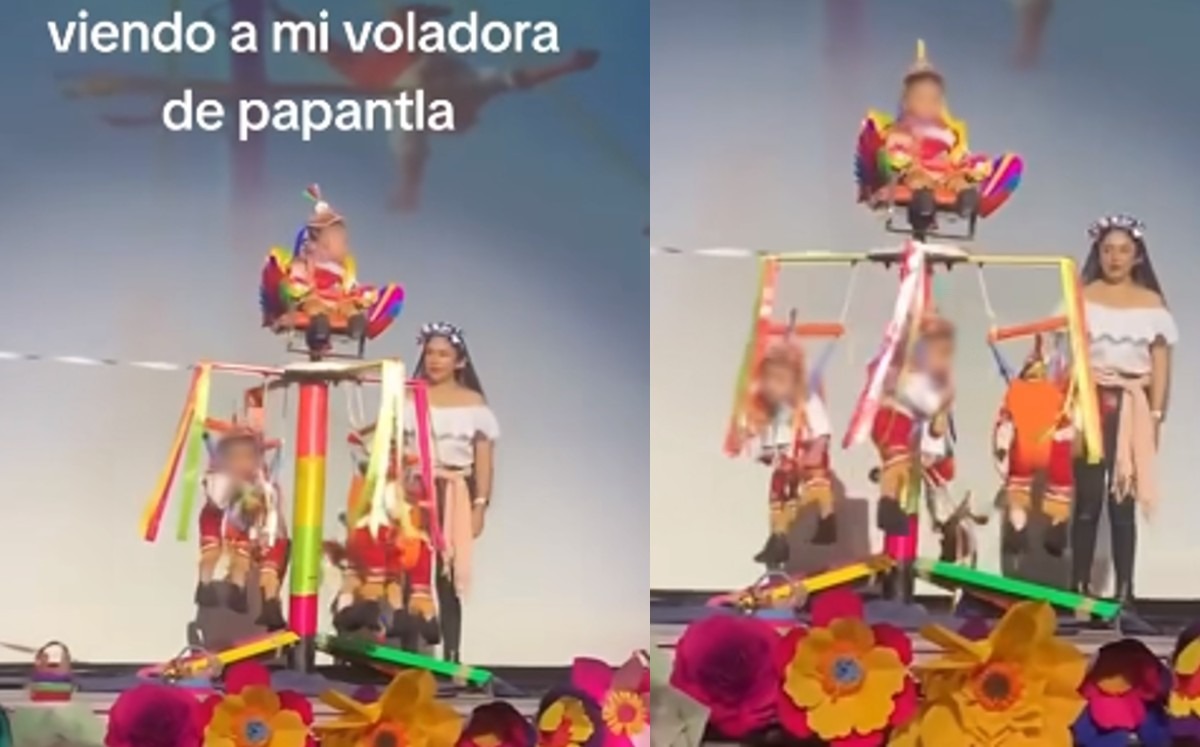 Bebés presentan rito de Voladores de Papantla en evento escolar. | Foto: Captura de pantalla