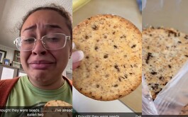 Joven se come galleta con hormigas; creyó que eran semillas