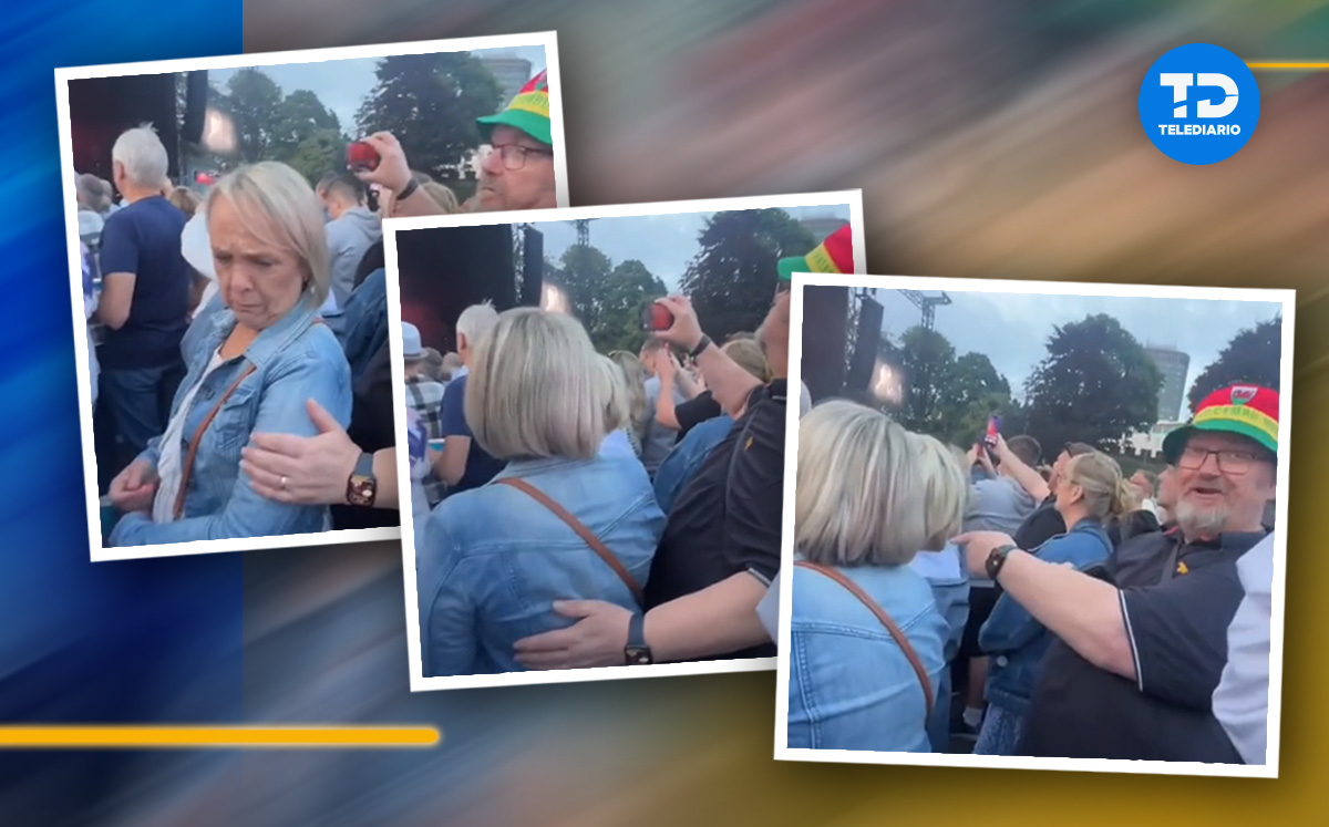 Hombre pasa momento bochornoso al abrazar a una mujer que no era su esposa durante concierto. | Diseño Antonio Texta