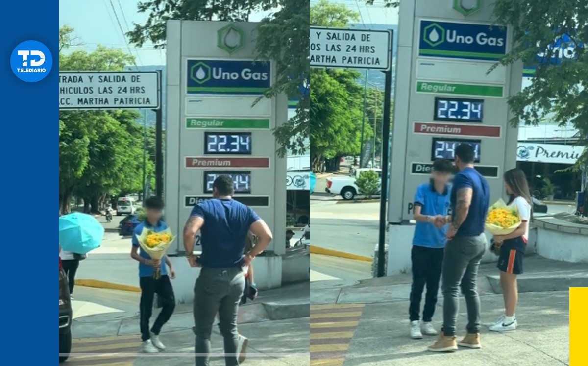 Papá acompaña a su hija a recibir ramo de flores. | Especial