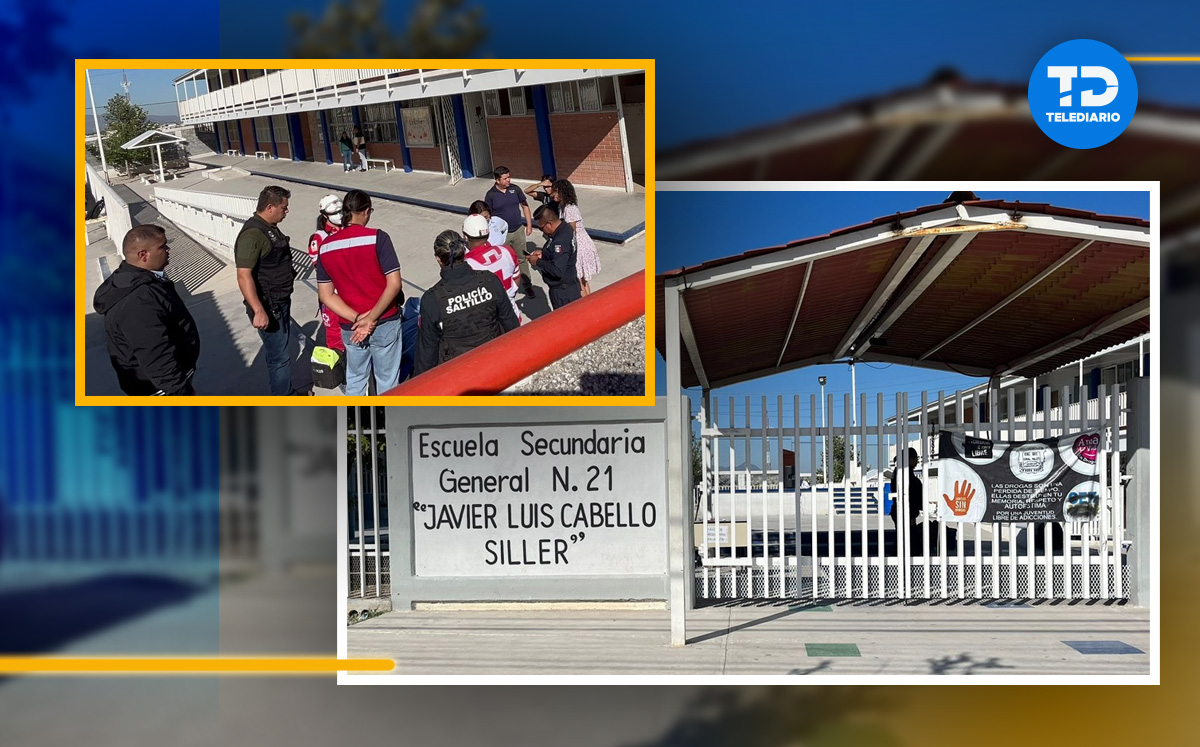 Maestra muere dentro de la secundaria número 21 “Javier Luis Cabello Siller” en Saltillo. | Salvador Martínez| Diseño Antonio Texta