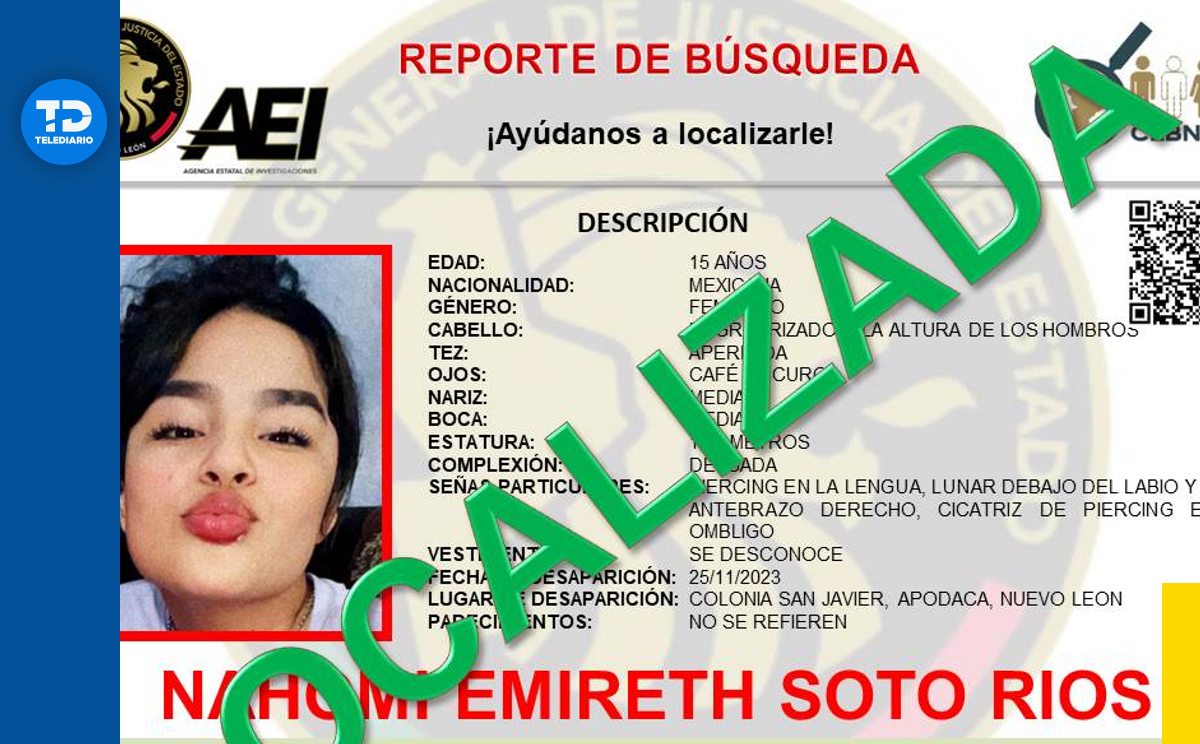 Nahomi Emireth Soto Ríos localizada | Cortesía