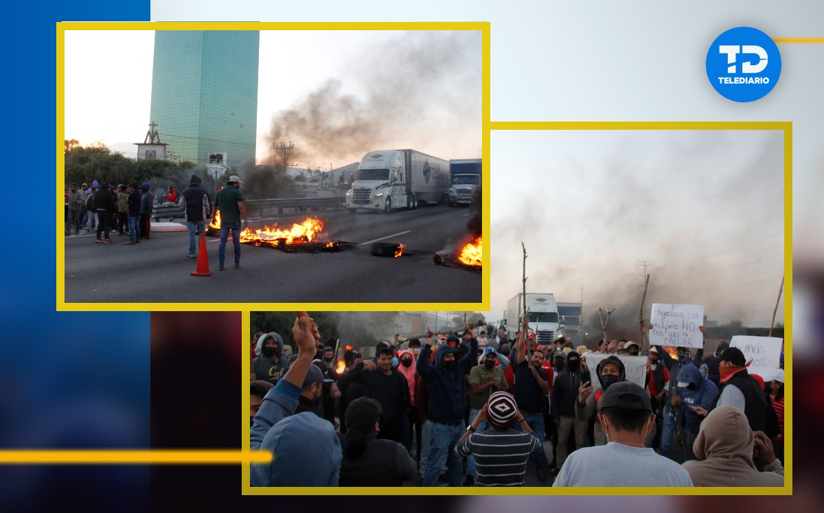 Pobladores de Santa Ana Xalmimilulco en el bloqueo en la autopista México-Puebla / Agencia Enfoque