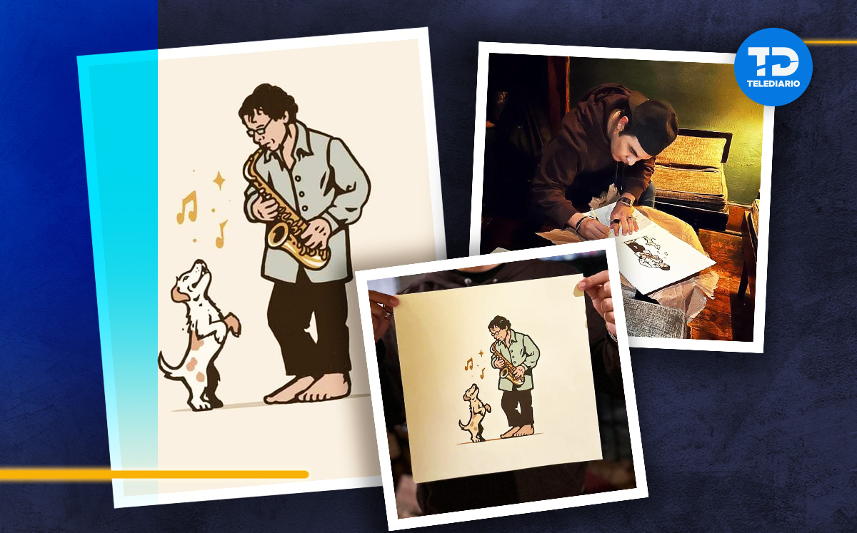 Joven realiza ilustración del saxofonista David Dávila. | Diseño: Oscar Ávila