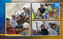 Las fotos se aprecia como los funcionarios municipales utilizan los escritorios como barra de preparación de micheladas y azulitos.