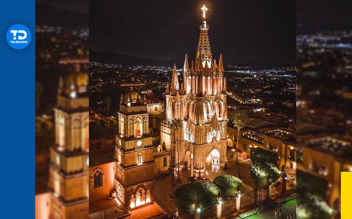 Parroquia de San Miguel Arcangel de noche. Foto: Instagram