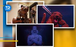 esculturas de jaguares con arte huichol