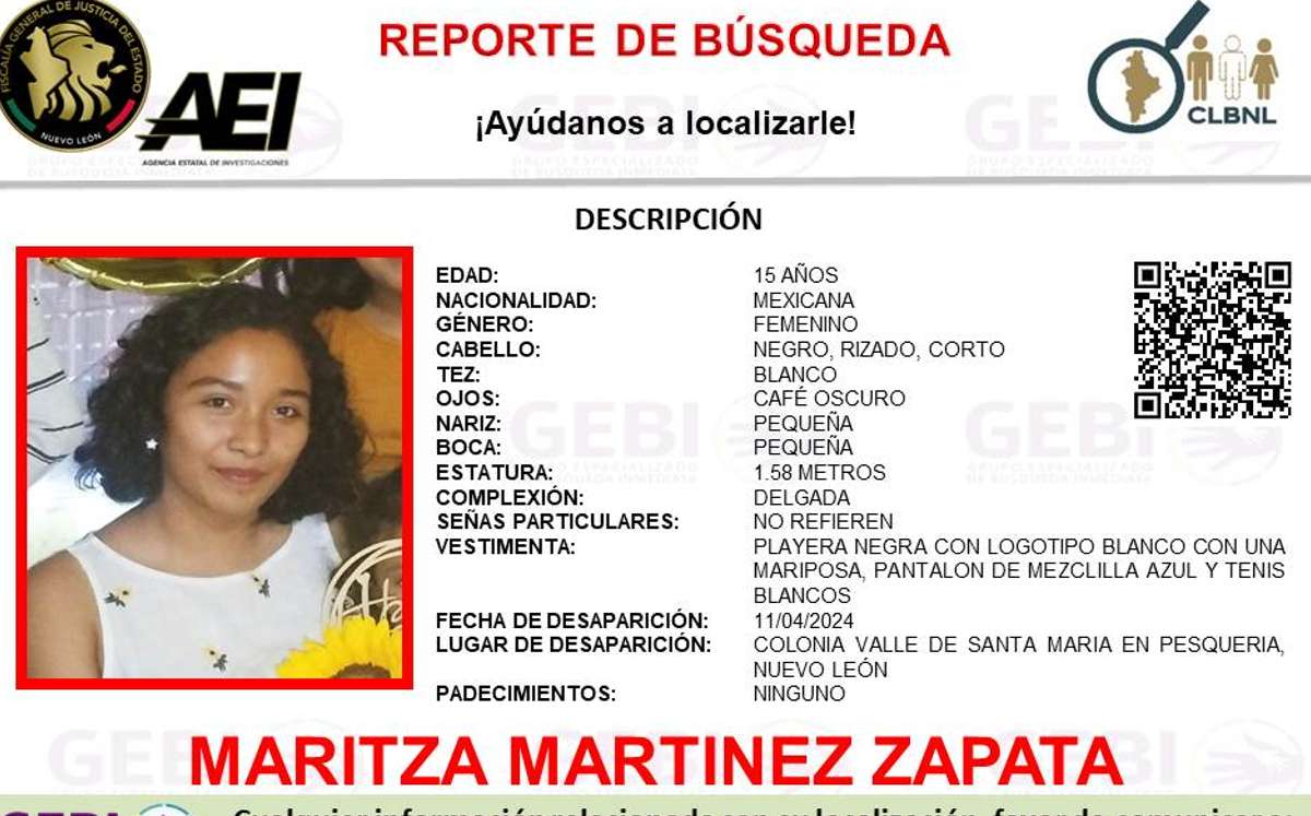 La menor desapareció en la colonia Valle de Santa María en Pesquería. | Cortesía