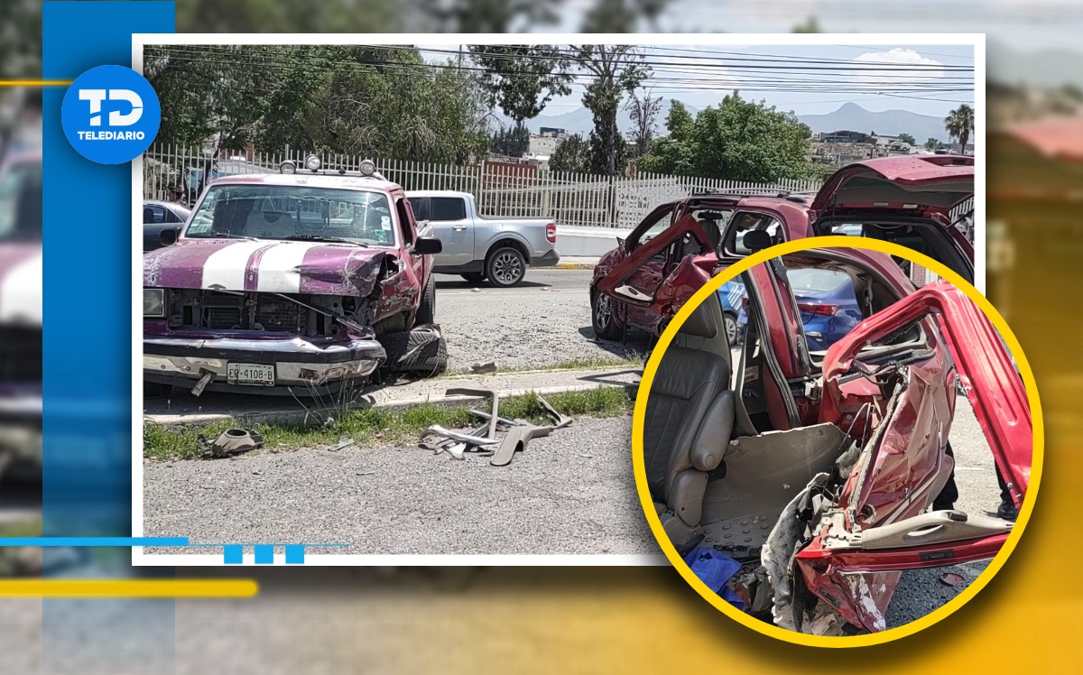 Mujer termina atrapada en vagoneta tras choque en Saltillo.