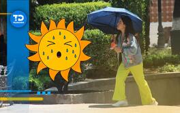 una mujer se cubre del sol con una sombrilla