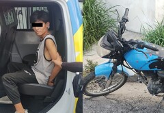 Dos jóvenes fueron detenidos con una motocicleta robada en la colonia Colinas de San Jerónimo en Monterrey.