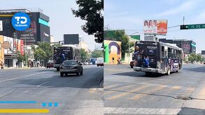 Hombre colgado del camión en Centro de Monterrey