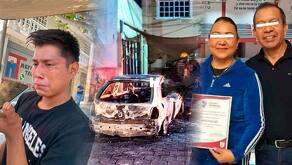 un joven golpeado, un auto incendiado y una pareja con los ojos cubiertos