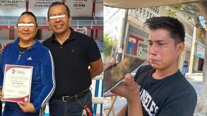 una pareja con los ojos tapados y un joven lastimado