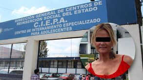 fachada de un centro de reinserción de menores y la foto de una mujer adulta