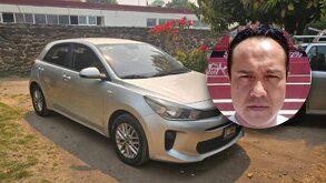 un auto estacionado y la foto de un hombre en un círculo