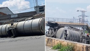 Pipa de combustible vuelca sobre la México-Pachuca, a la altura de Tlalnepantla; cierran paso a CdMx. Pipa de combustible vuelca sobre la México-Pachuca, a la altura de Tlalnepantla; cierran paso a CdMx.